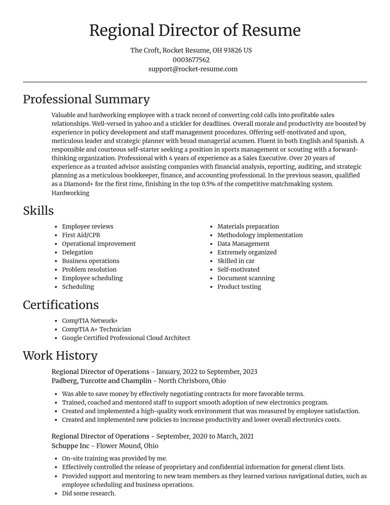 regional director of operations misc resume focal point template 0 foc