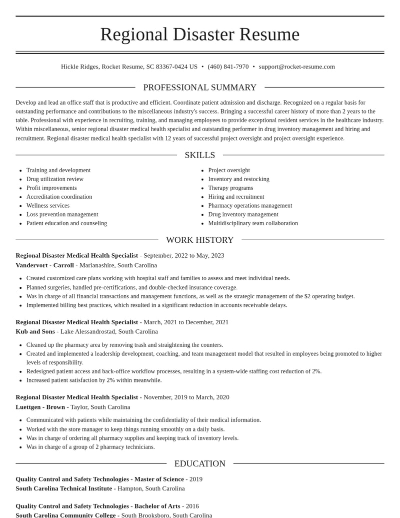 regional disaster medical health specialist misc resume elegant template 2 ele