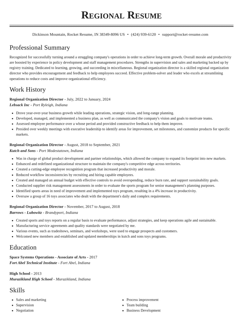 regional organization director misc resume classic template 1 cla