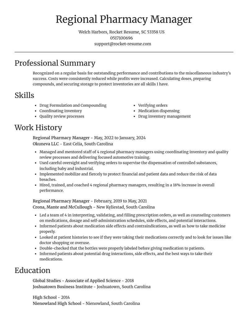 regional pharmacy manager misc resume focal point template 2 foc