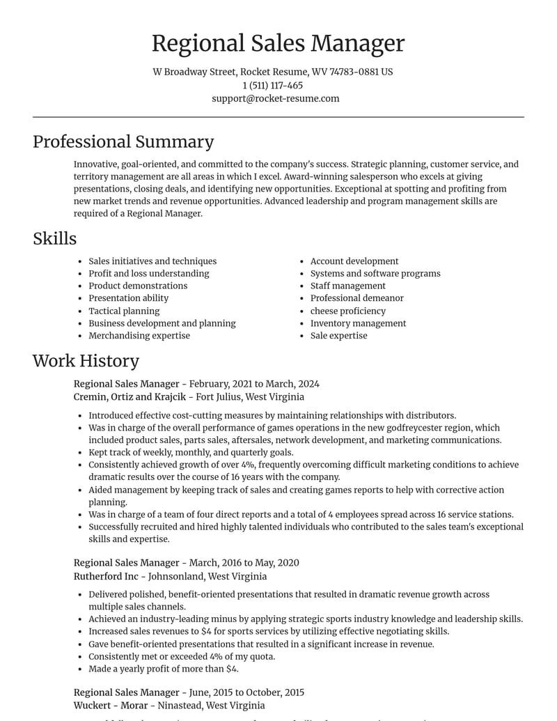 regional sales manager misc resume focal point template 2 foc