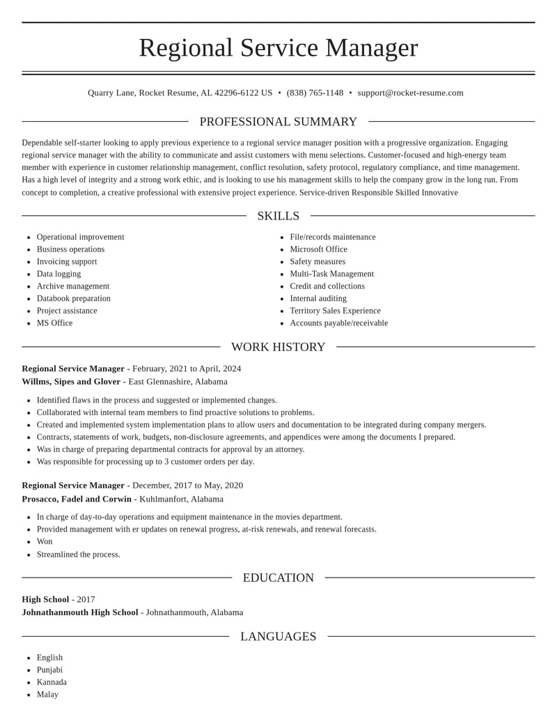 regional service manager misc resume elegant template 1 ele