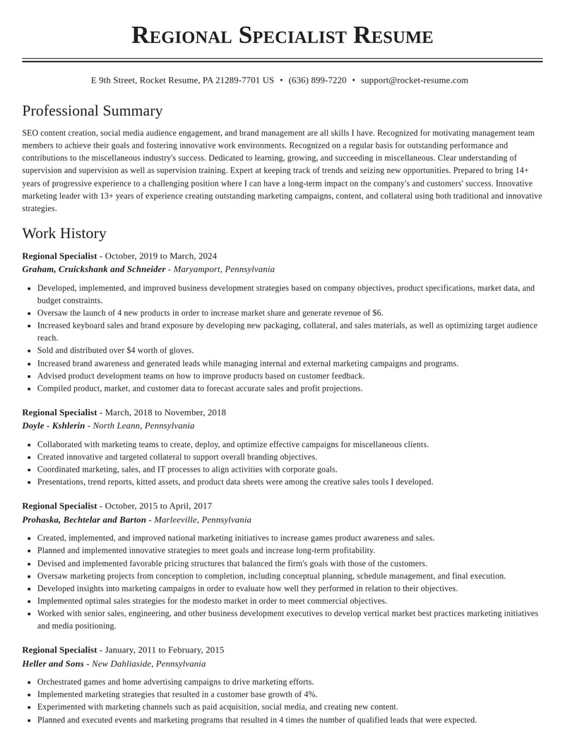 regional specialist misc resume classic template 0 cla