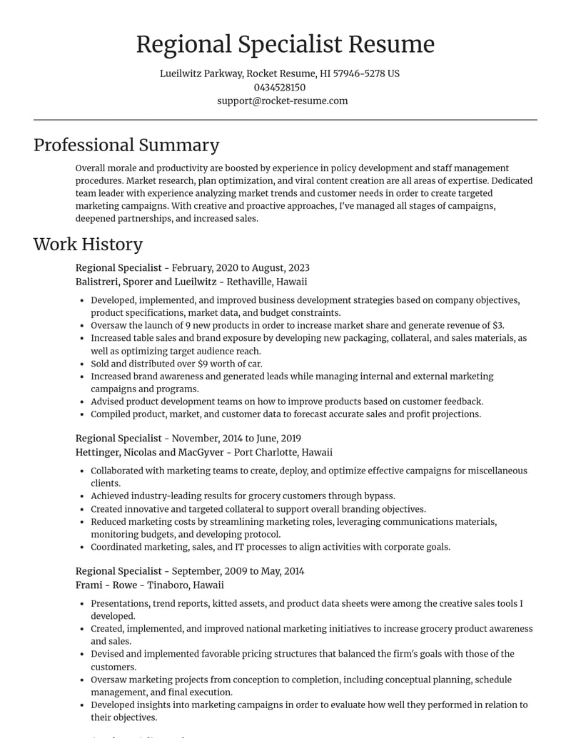 regional specialist misc resume focal point template 2 foc