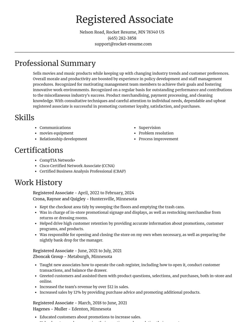 registered associate misc resume focal point template 1 foc