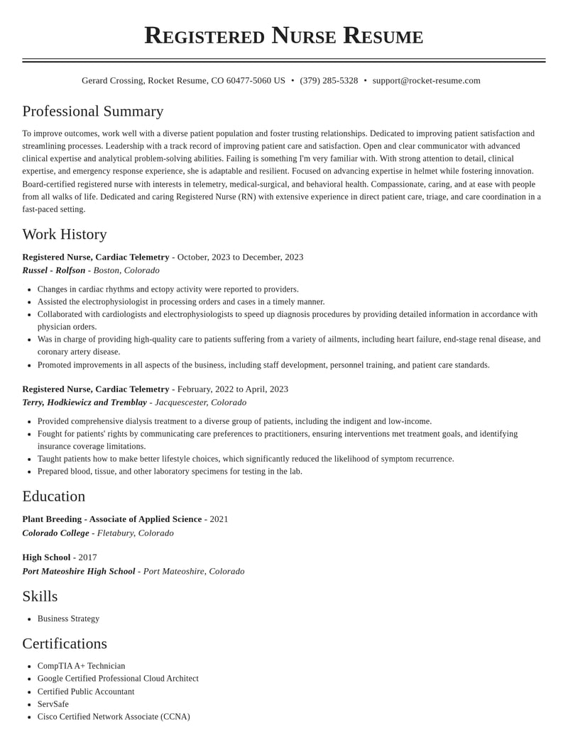 registered nurse cardiac telemetry misc resume classic template 0 cla