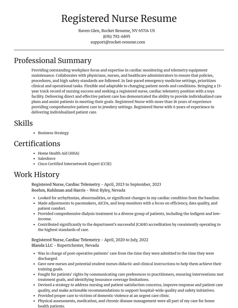 registered nurse cardiac telemetry misc resume focal point template 2 foc