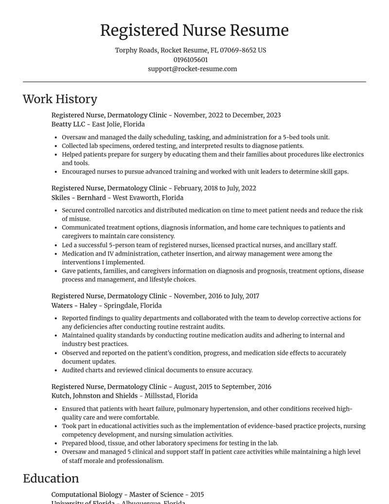 registered nurse dermatology clinic misc resume focal point template 0 foc