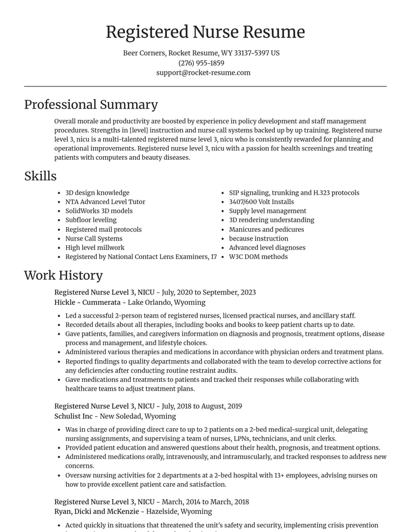 registered nurse level 3 nicu misc resume focal point template 2 foc