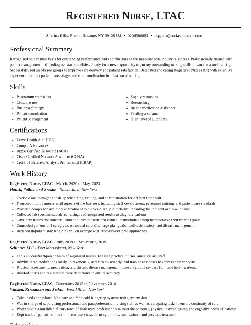 registered nurse ltac misc resume classic template 1 cla