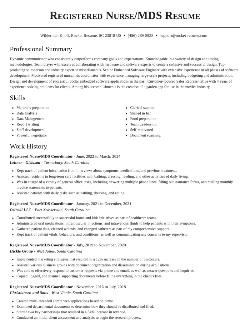 registered nurse mds coordinator misc resume classic template 2 cla