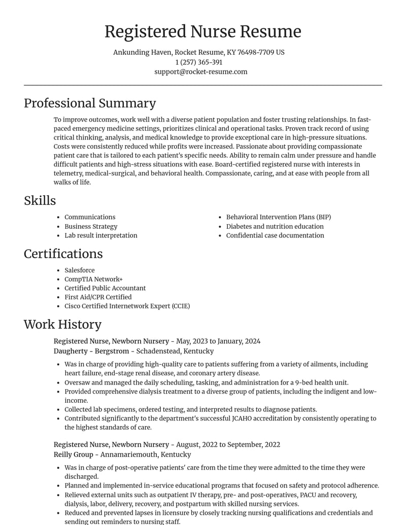 registered nurse newborn nursery misc resume focal point template 2 foc