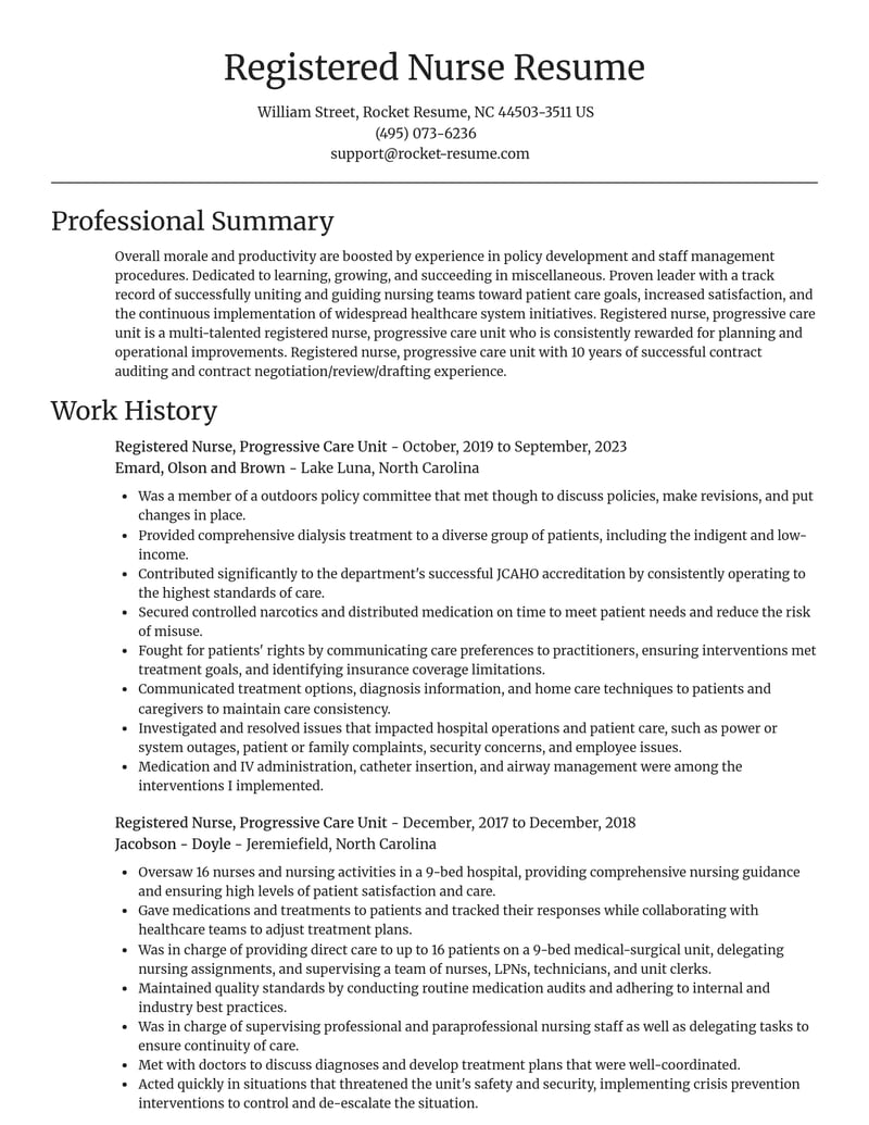 registered nurse progressive care unit misc resume focal point template 2 foc