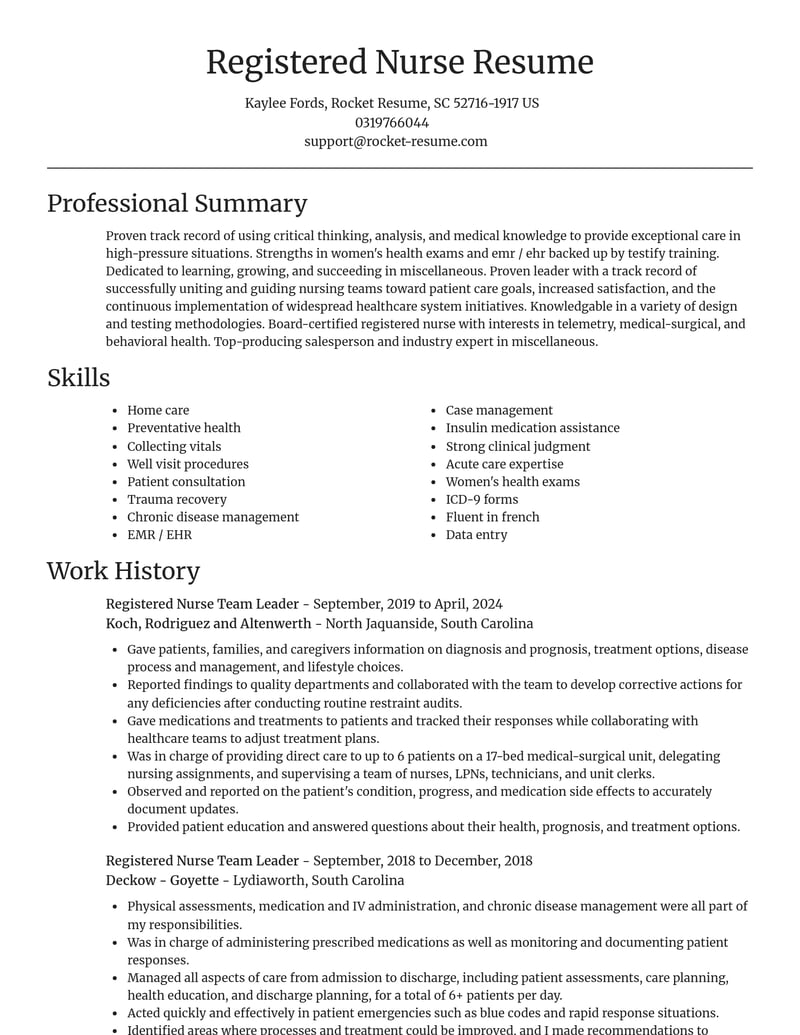 registered nurse team leader misc resume focal point template 2 foc