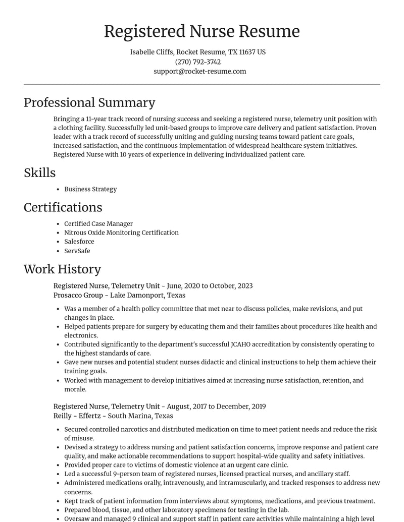 registered nurse telemetry unit misc resume focal point template 0 foc