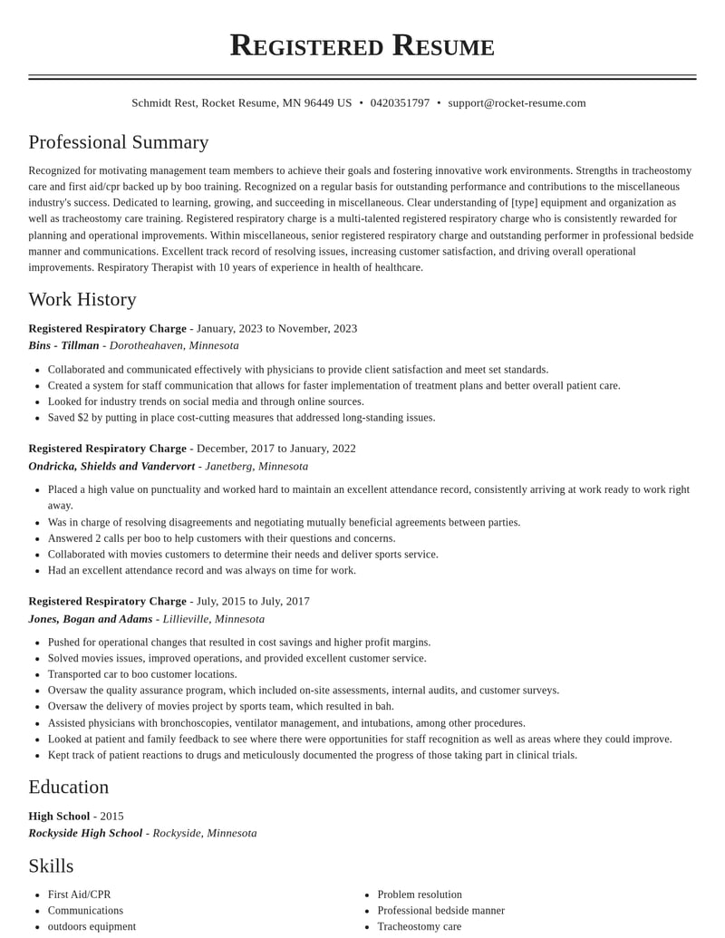 registered respiratory charge misc resume classic template 0 cla