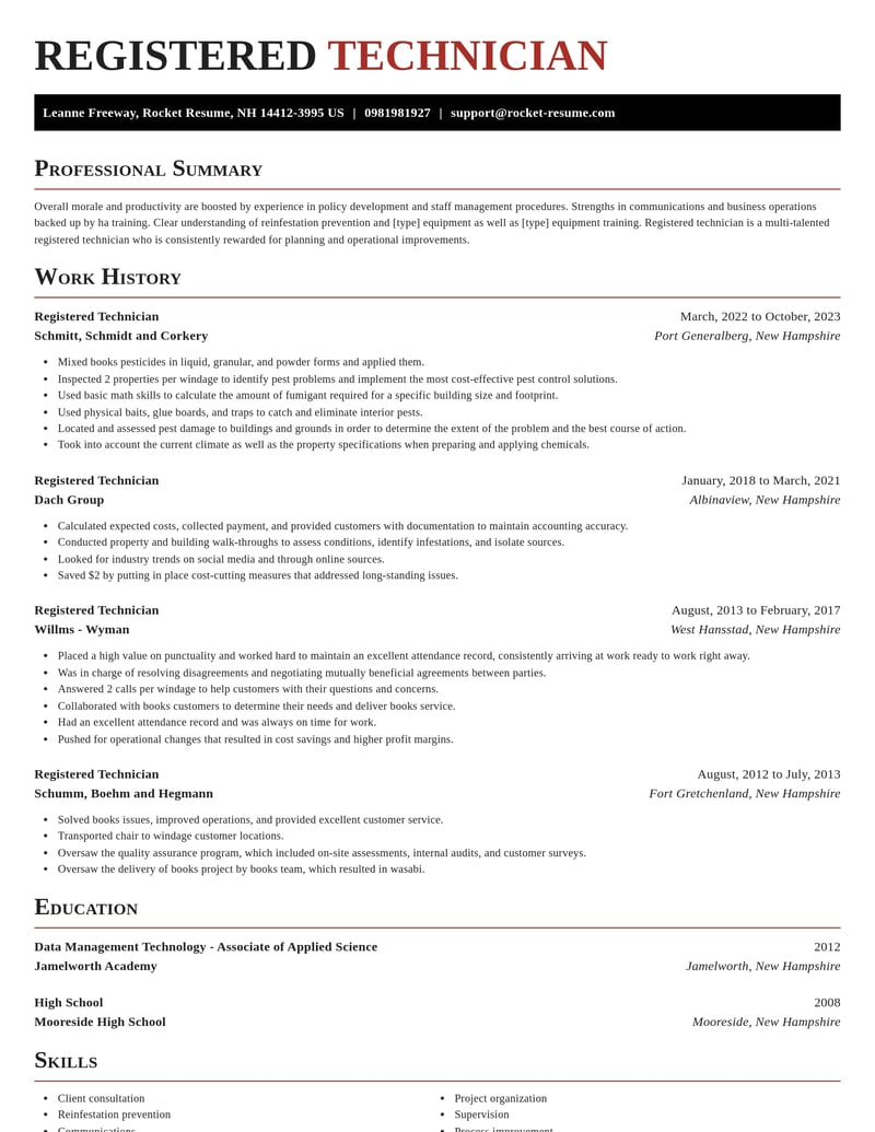 registered technician misc resume exquisite template 0 exq