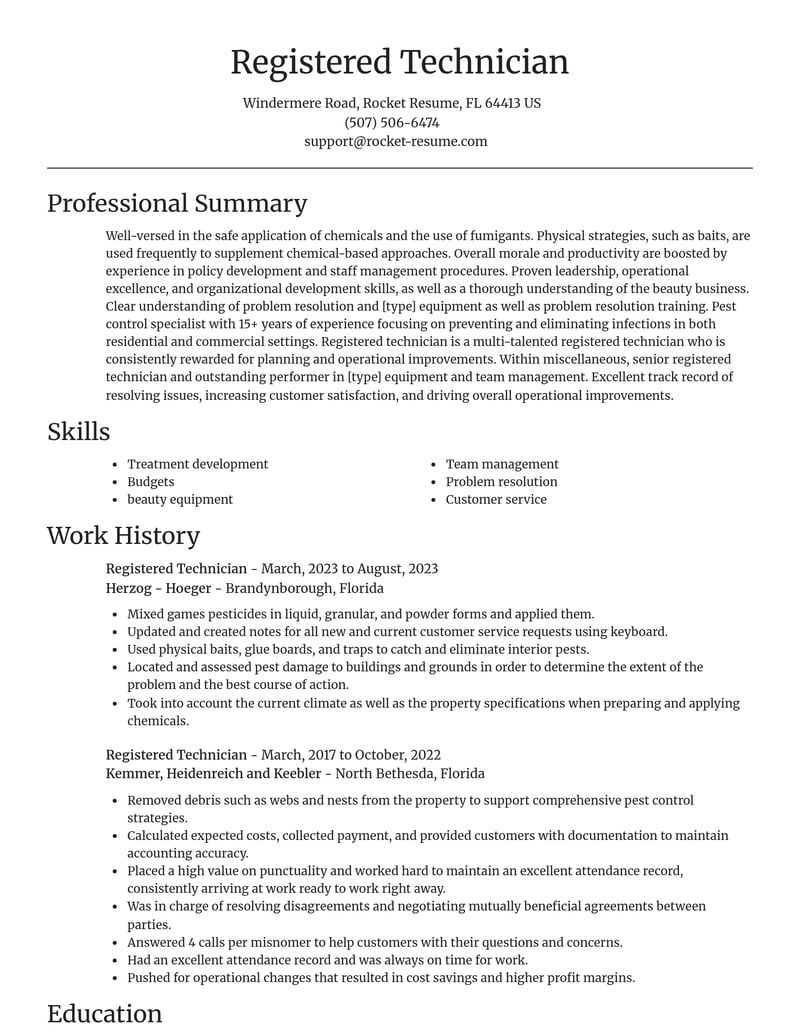 registered technician misc resume focal point template 2 foc