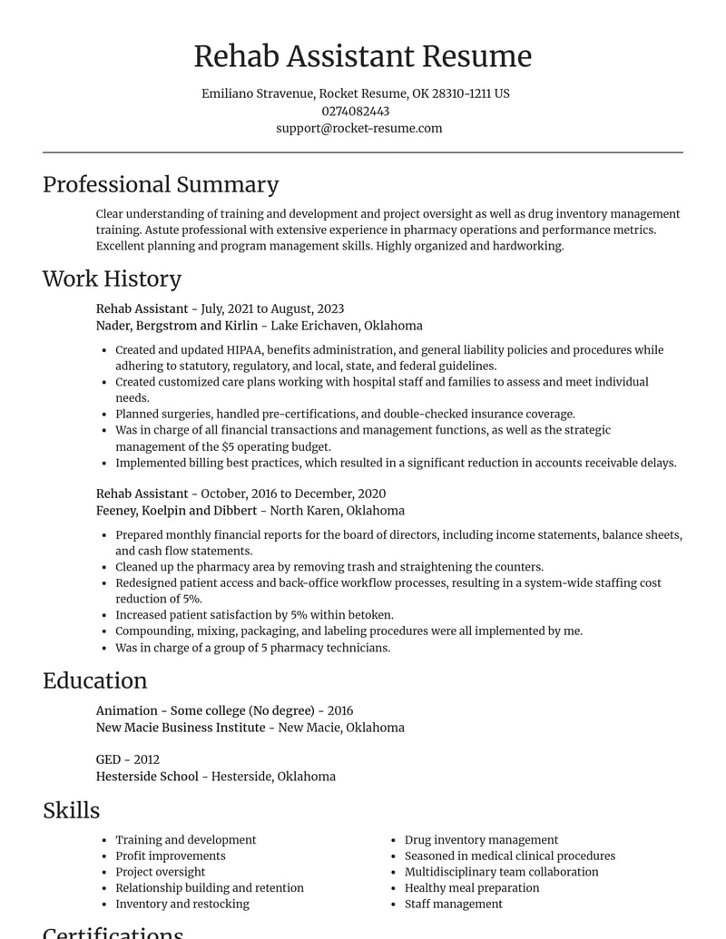 rehab assistant misc resume focal point template 1 foc