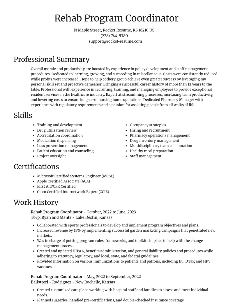rehab program coordinator misc resume focal point template 1 foc