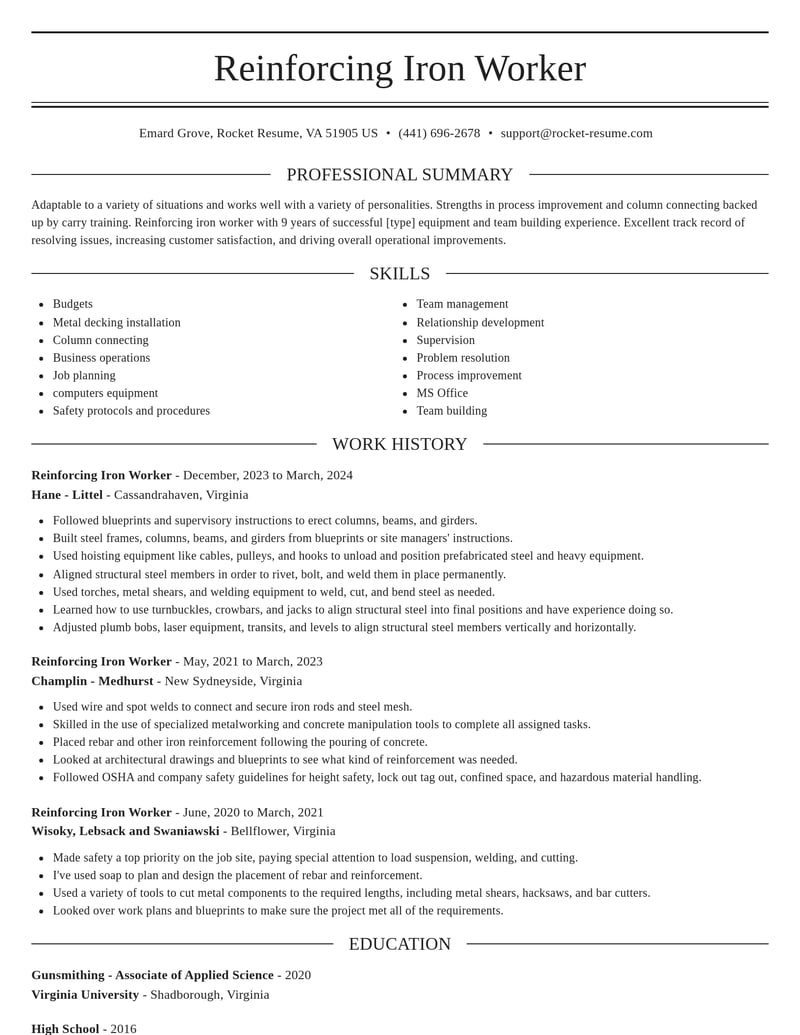reinforcing iron worker misc resume elegant template 0 ele