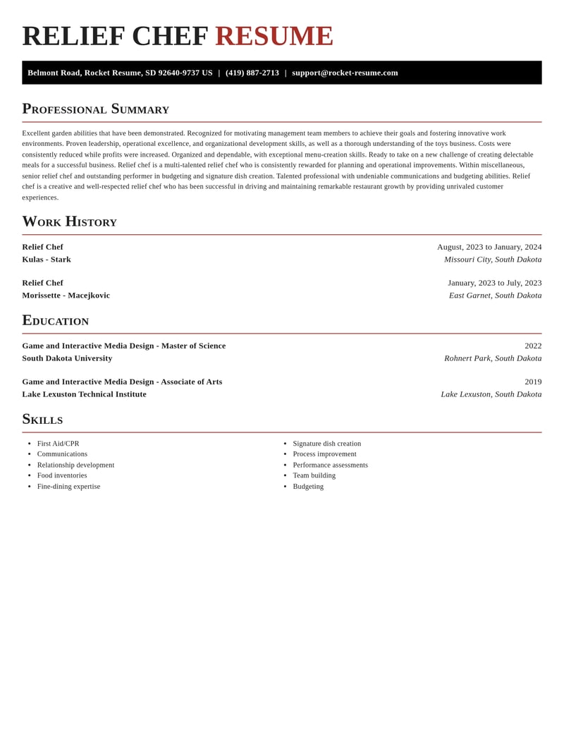 relief chef misc resume exquisite template 2 exq