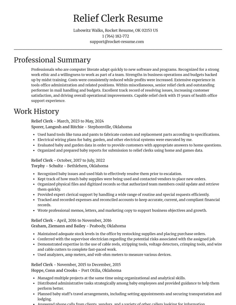 relief clerk misc resume focal point template 1 foc