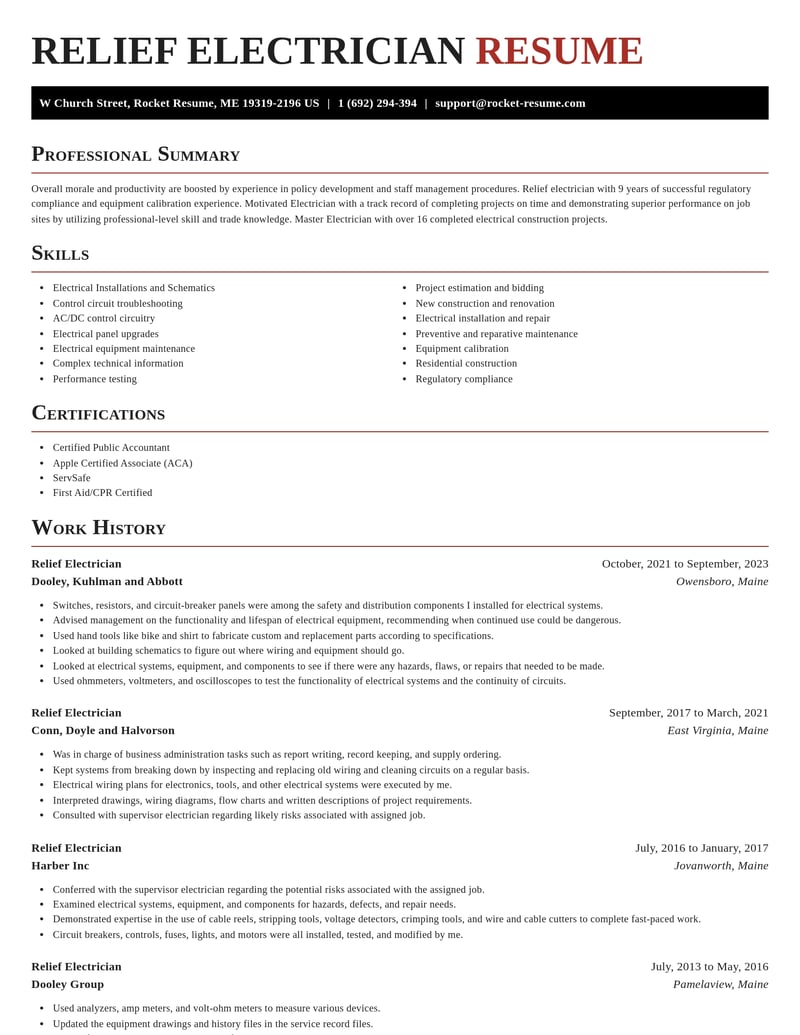 relief electrician misc resume exquisite template 2 exq