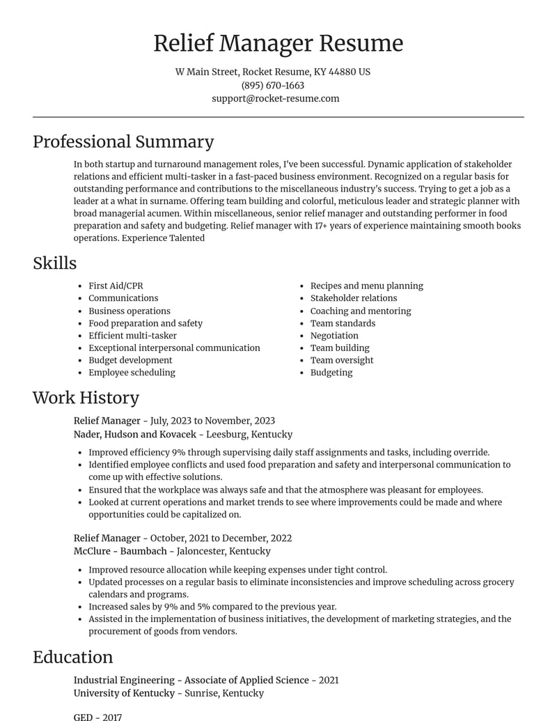 relief manager misc resume focal point template 0 foc