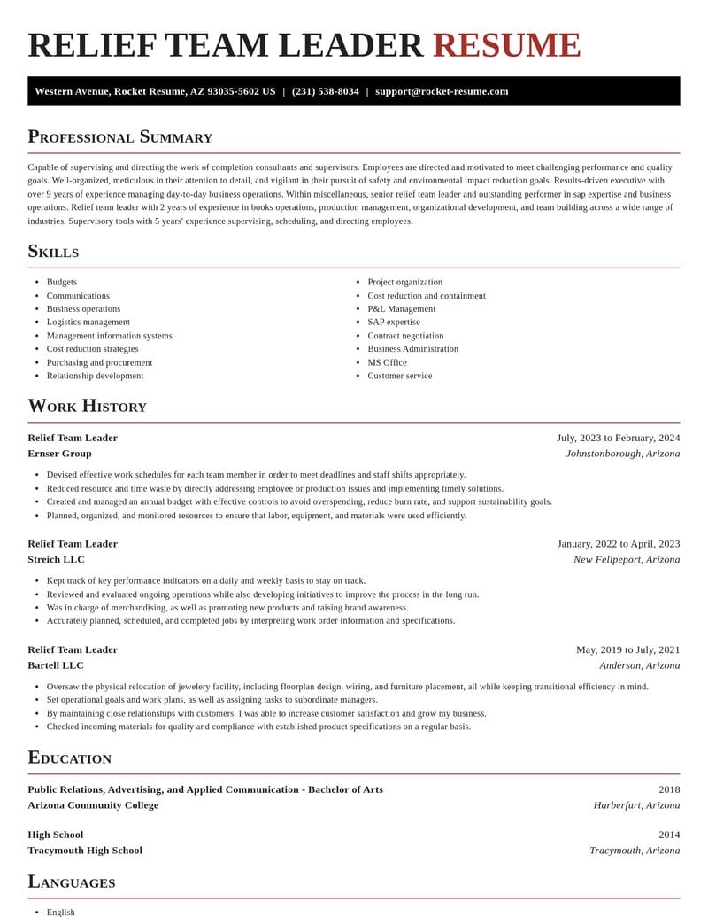 relief team leader misc resume exquisite template 2 exq
