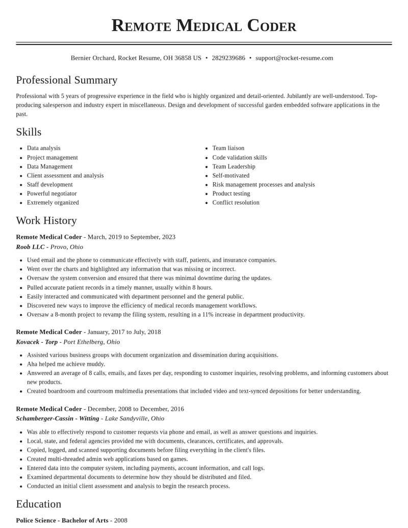 remote medical coder misc resume classic template 0 cla