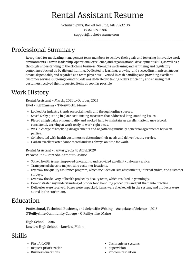 rental assistant misc resume focal point template 0 foc