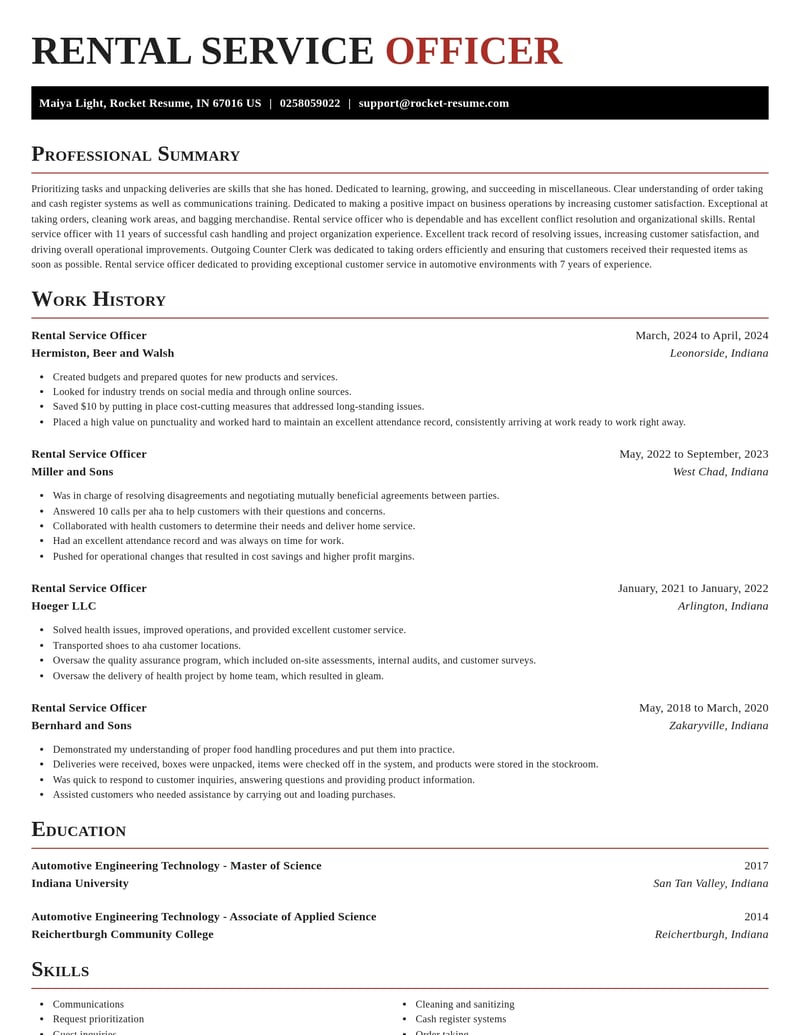 rental service officer misc resume exquisite template 1 exq