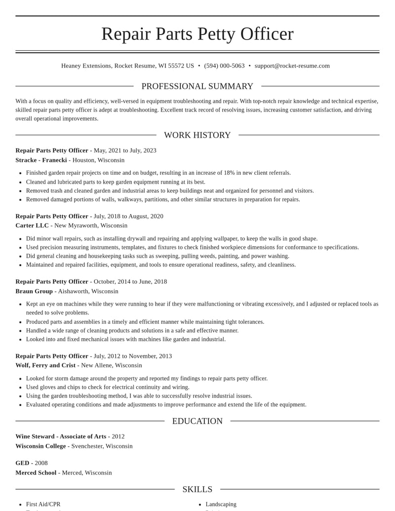 repair parts petty officer misc resume elegant template 0 ele