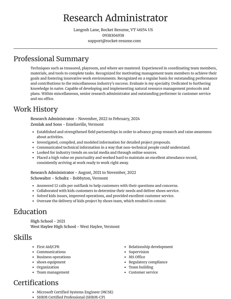 research administrator misc resume focal point template 1 foc