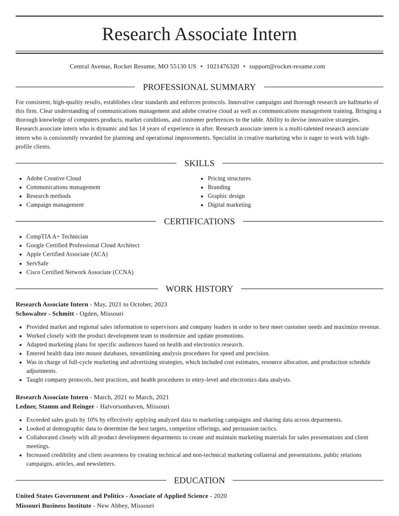 research associate intern misc resume elegant template 2 ele