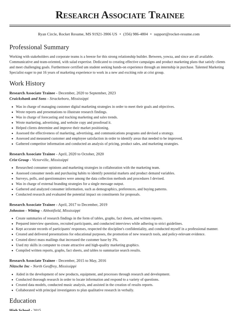 research associate trainee misc resume classic template 2 cla