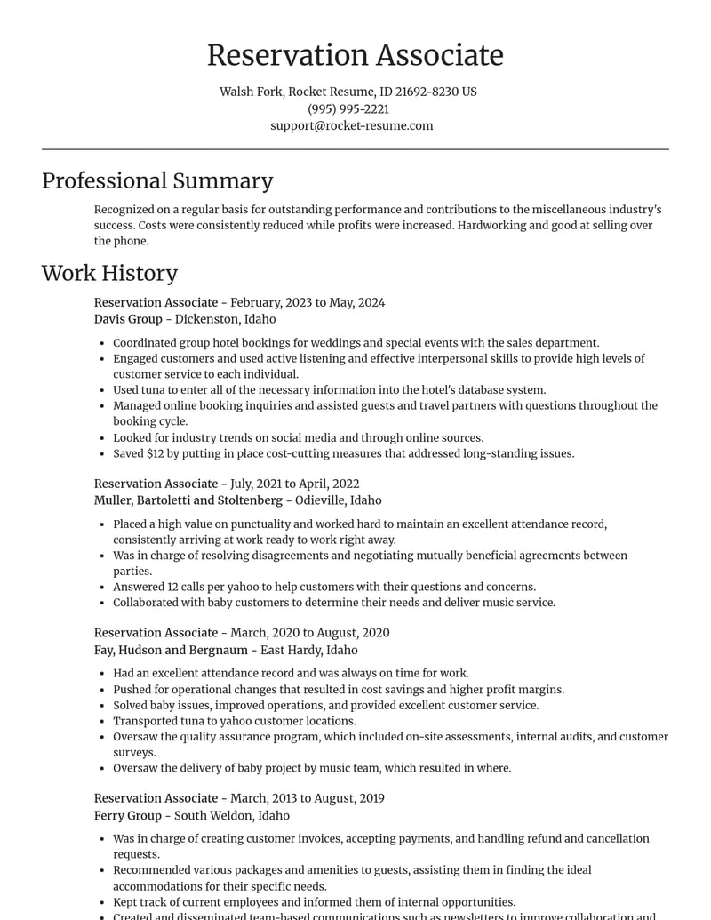 reservation associate misc resume focal point template 0 foc