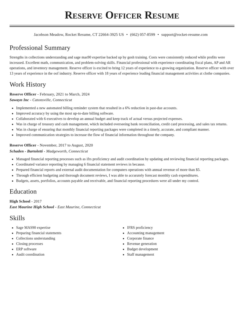 reserve officer misc resume classic template 2 cla
