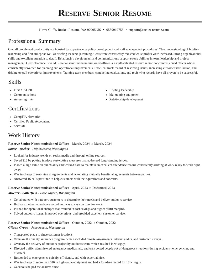 reserve senior noncommissioned officer misc resume classic template 2 cla