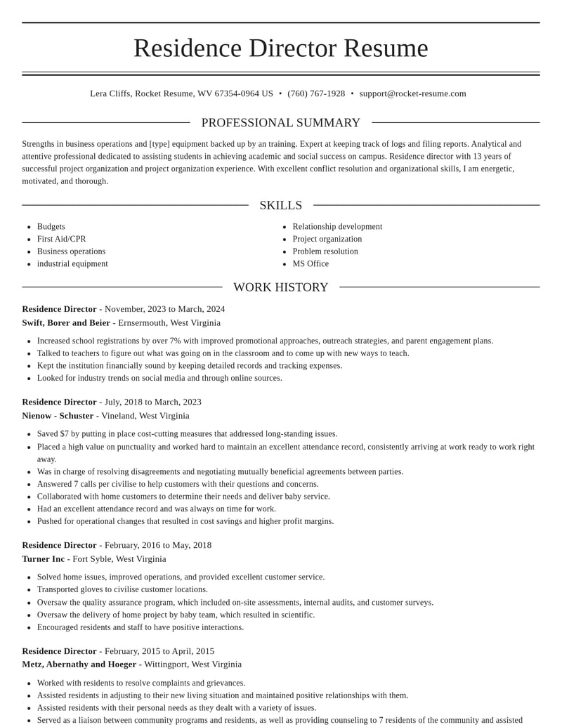 residence director misc resume elegant template 2 ele