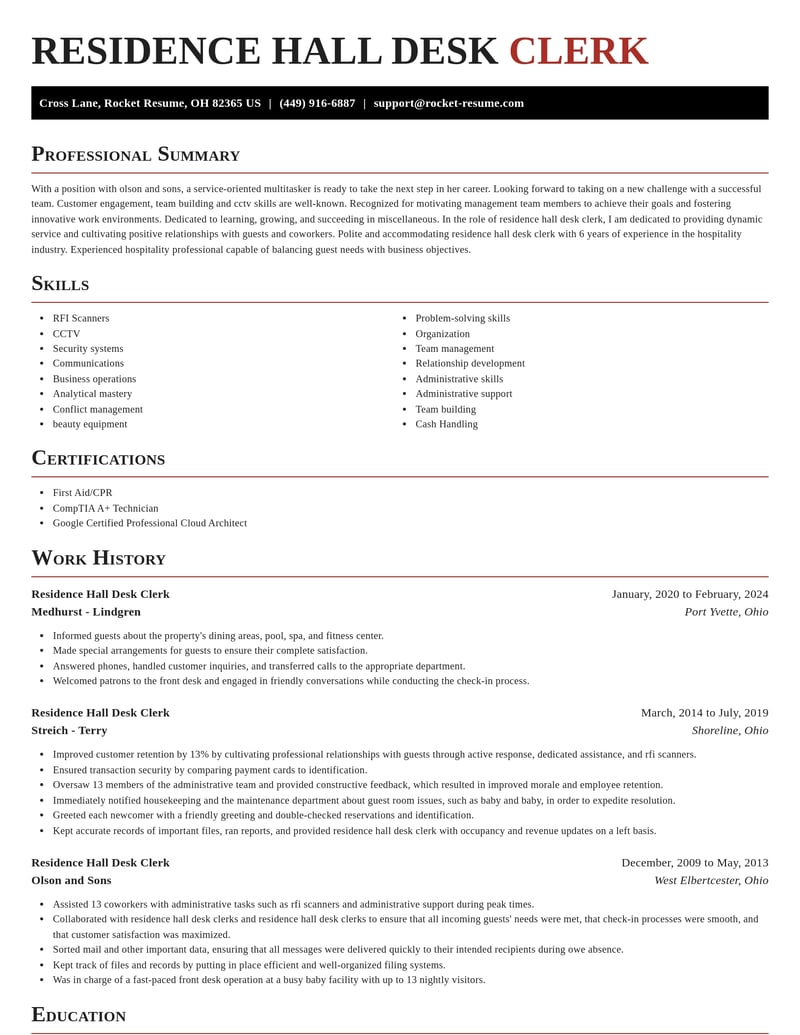 residence hall desk clerk misc resume exquisite template 2 exq