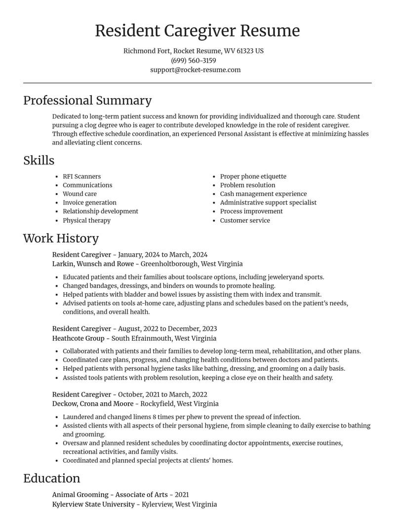 resident caregiver misc resume focal point template 0 foc