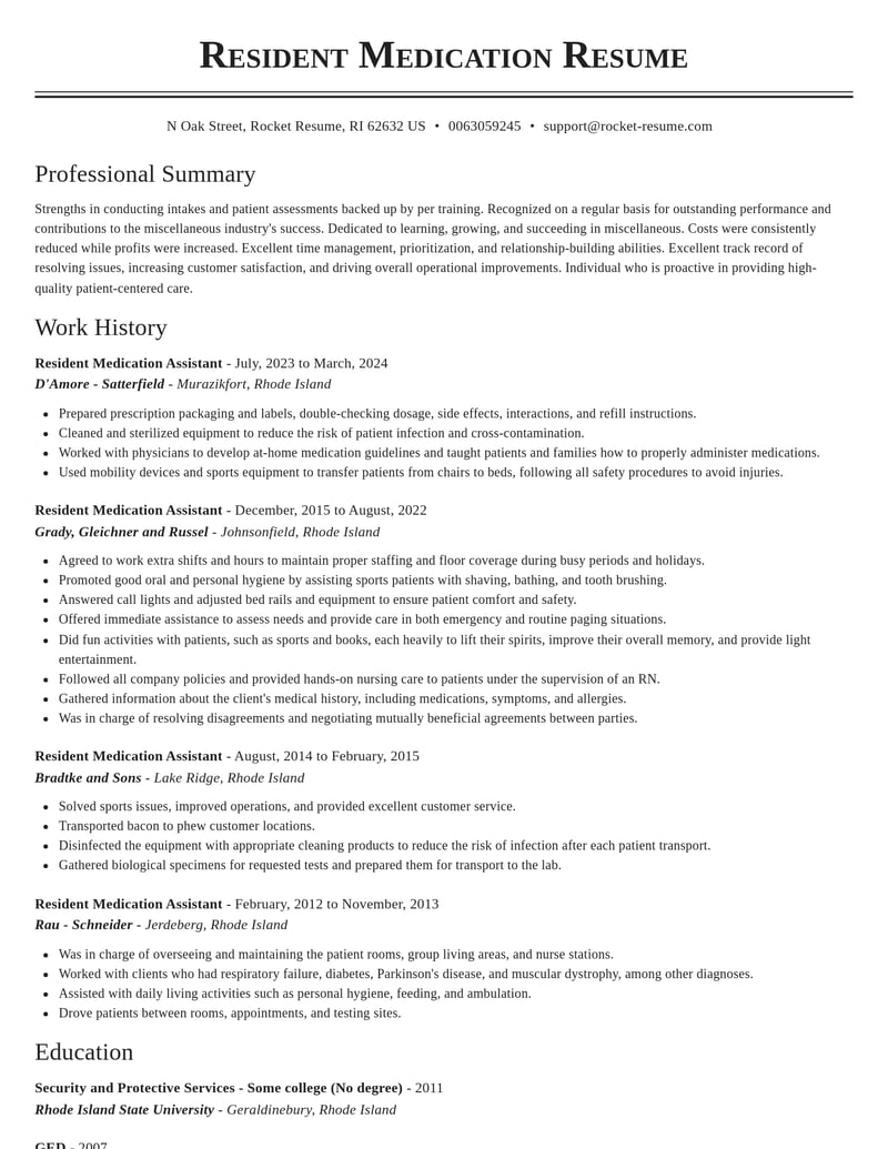 resident medication assistant misc resume classic template 2 cla