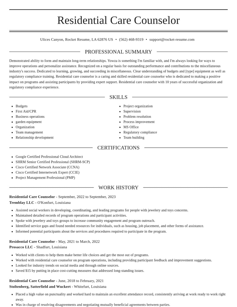 residential care counselor misc resume elegant template 1 ele