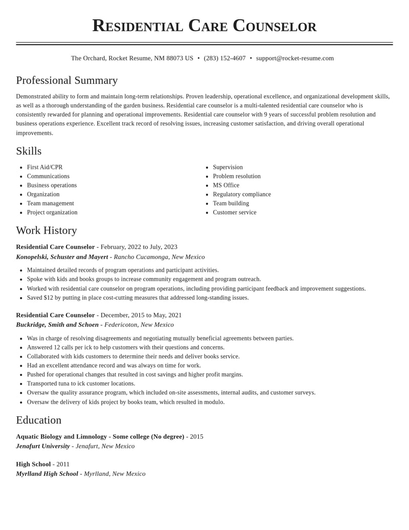 residential care counselor misc resume classic template 2 cla