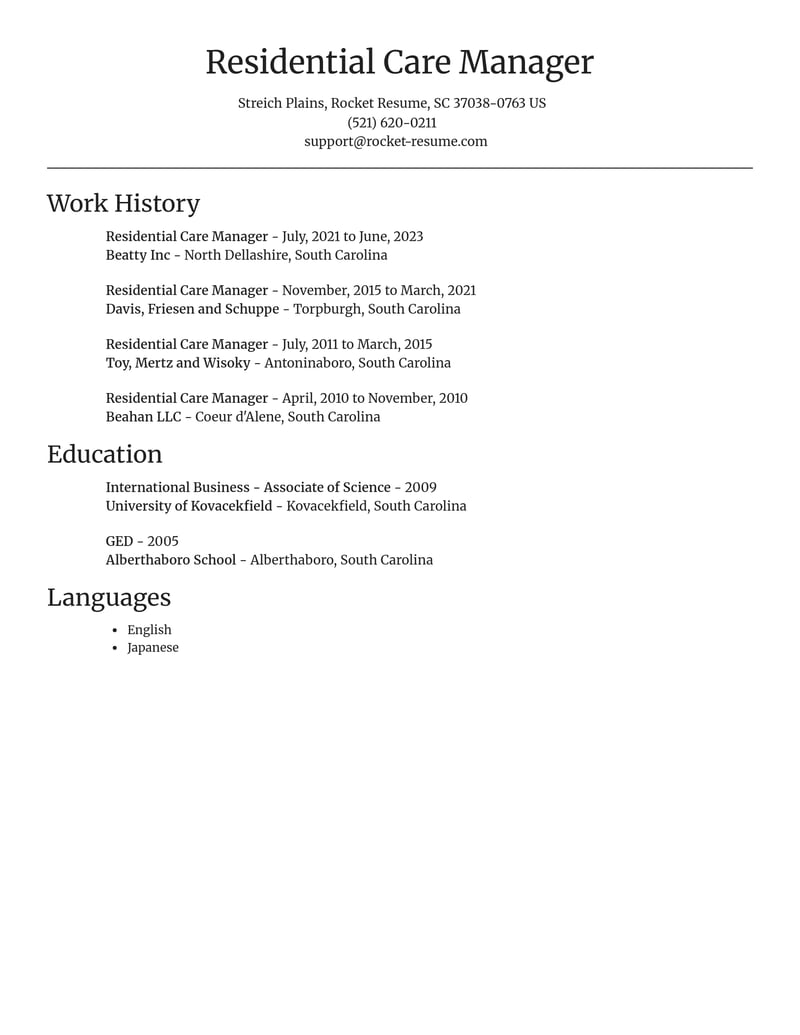 residential care manager misc resume focal point template 2 foc