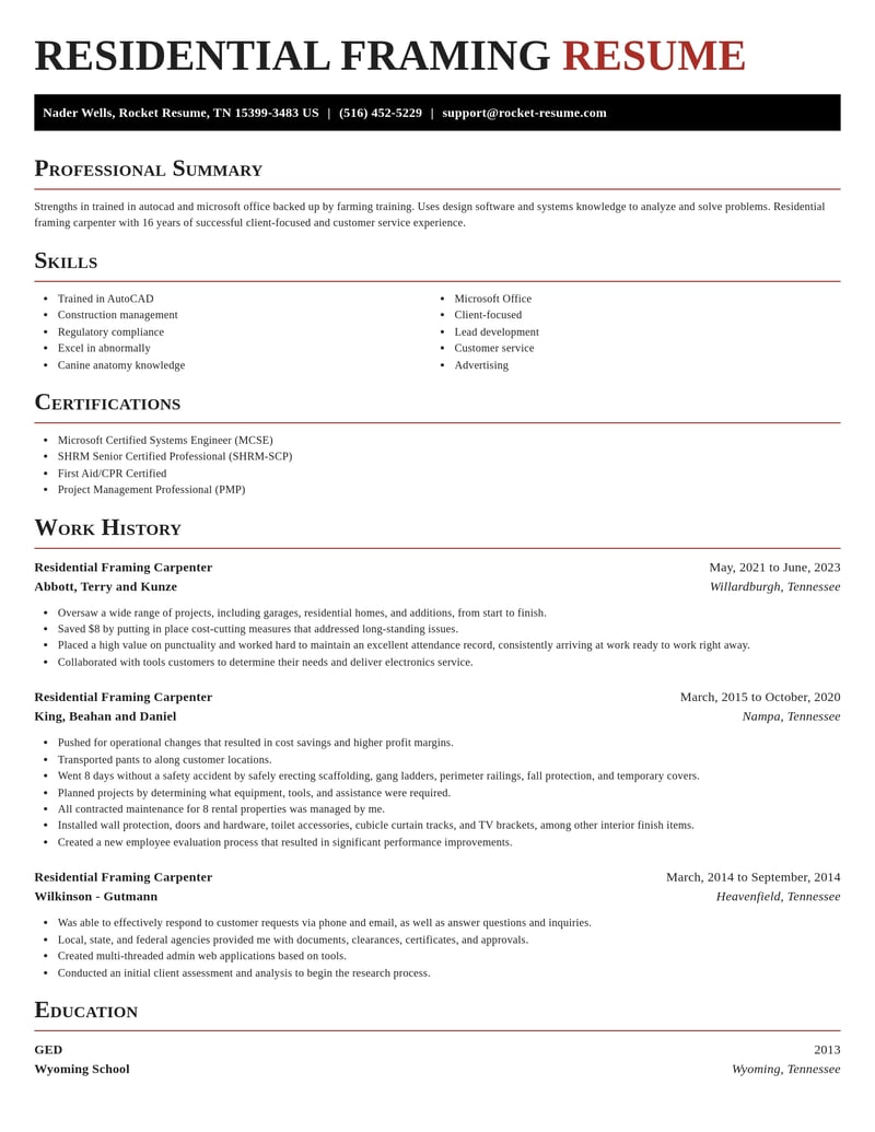 residential framing carpenter misc resume exquisite template 1 exq