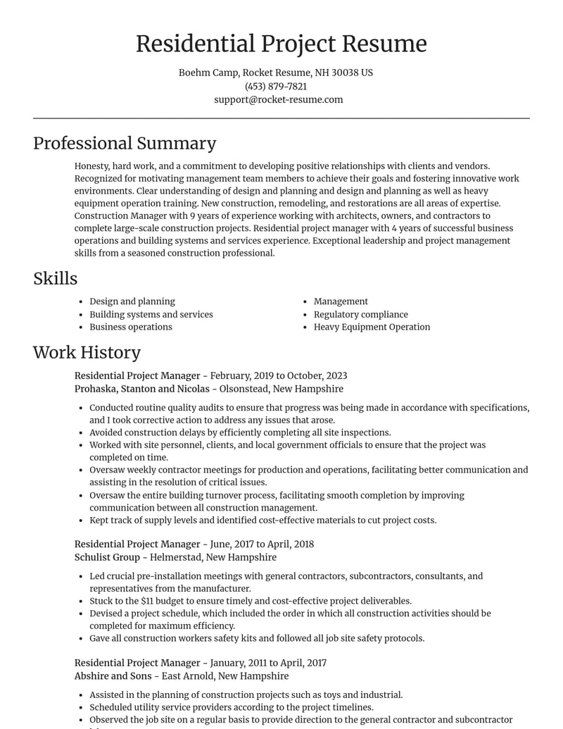 residential project manager misc resume focal point template 0 foc