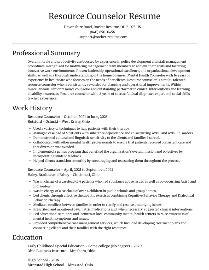 resource counselor misc resume focal point template 1 foc